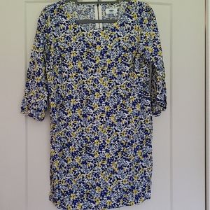 Floral blue and yellow elbow sleeve dress